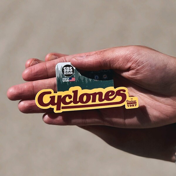 Cyclones Script Cardinal & Gold Rugged Sticker (1"x3.25")